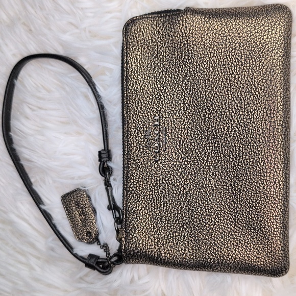 Coach Handbags - COACH Shimmering Gold & Black Wristlet, Zipper Closure & 2 Slip Pockets Inside